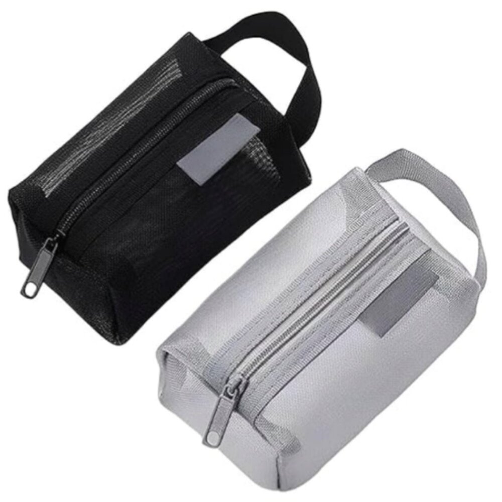 Zippered Square Mesh Cosmetic Bag or Coin Purse, 2 pcs  | 1 Black, 1 Grey